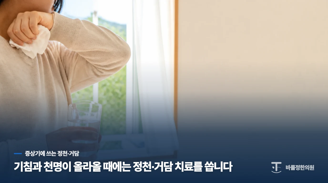 기침과 천명이 올라올 때에는 정천·거담 치료를 씁니다