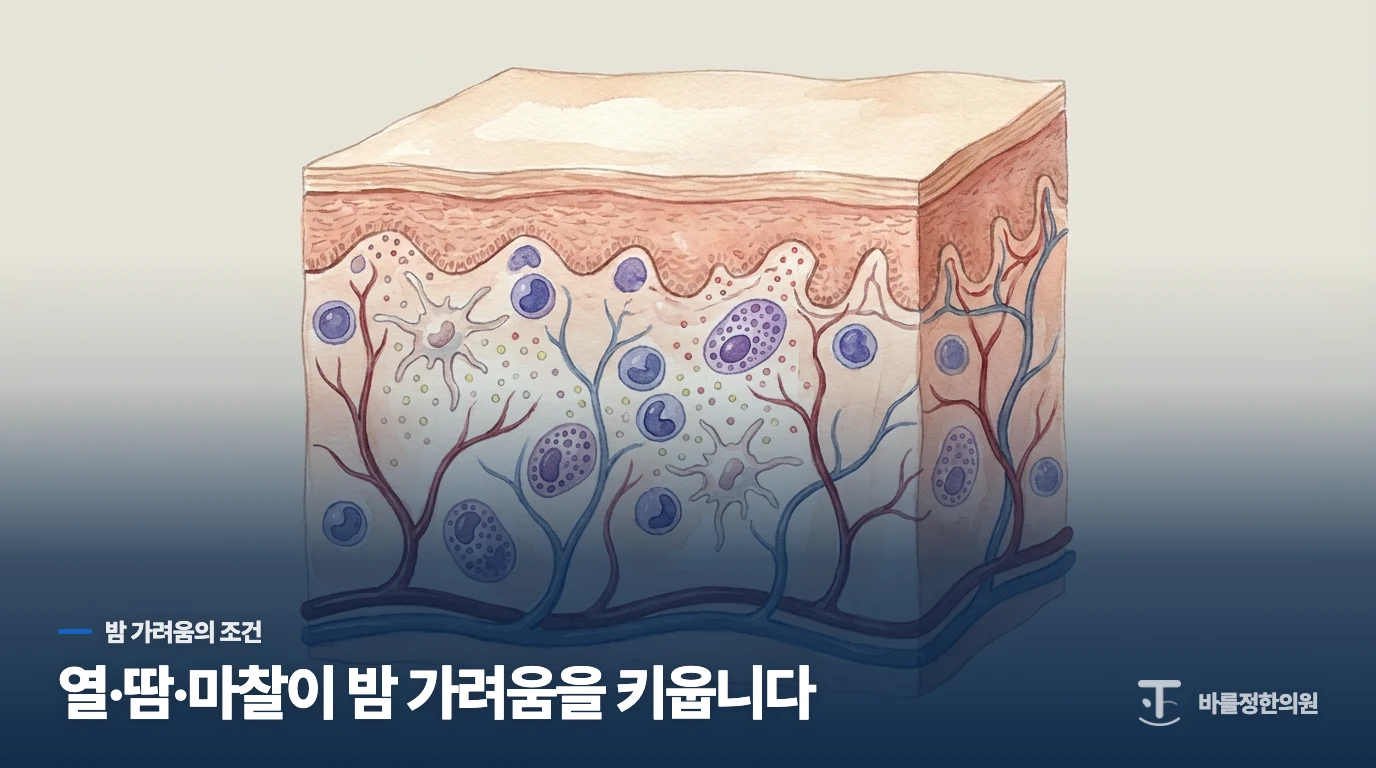 밤이 되면 가려움이 더 커지는 이유는 무엇인가요?