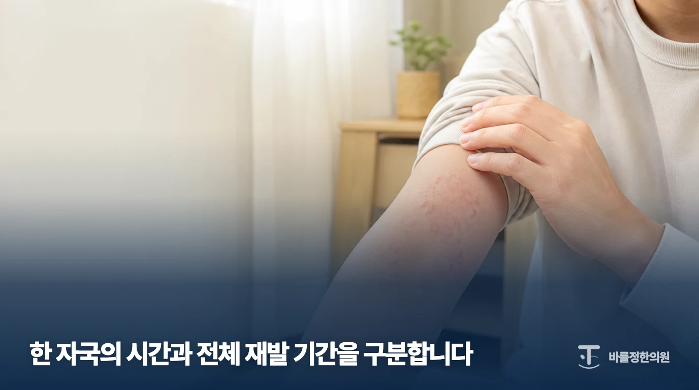 팔의 두드러기 팽진을 보여주는 일반 증상 설명 이미지