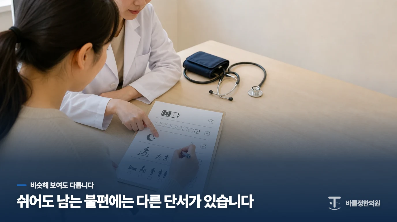 단순 피로와 만성 무기력의 차이를 비교해 보세요.