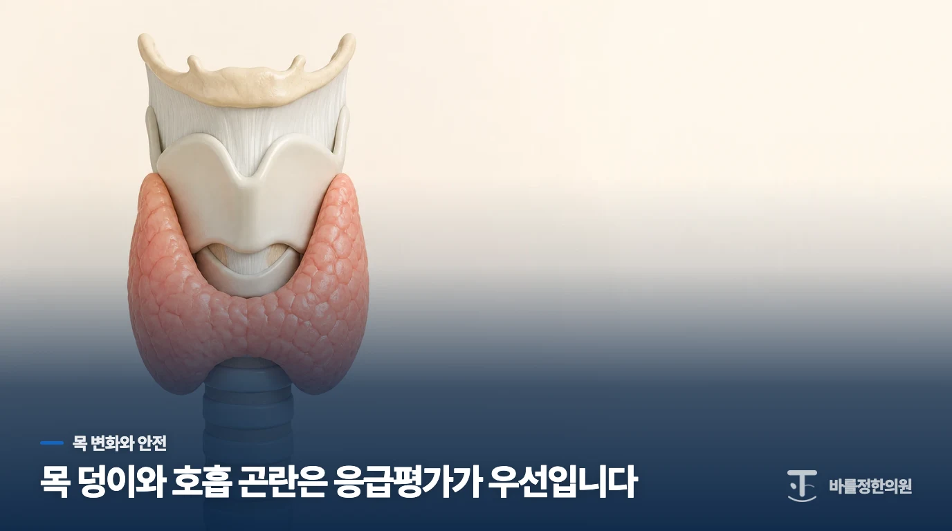 목의 덩이와 삼킴·호흡 변화는 기능검사와 별도로 살핍니다