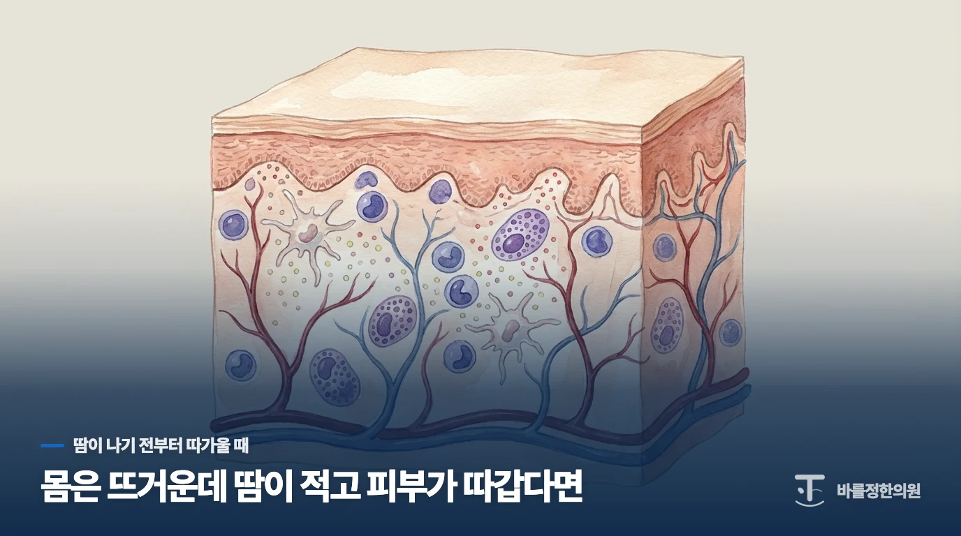 몸은 뜨거운데 땀이 적고 피부가 따갑다면