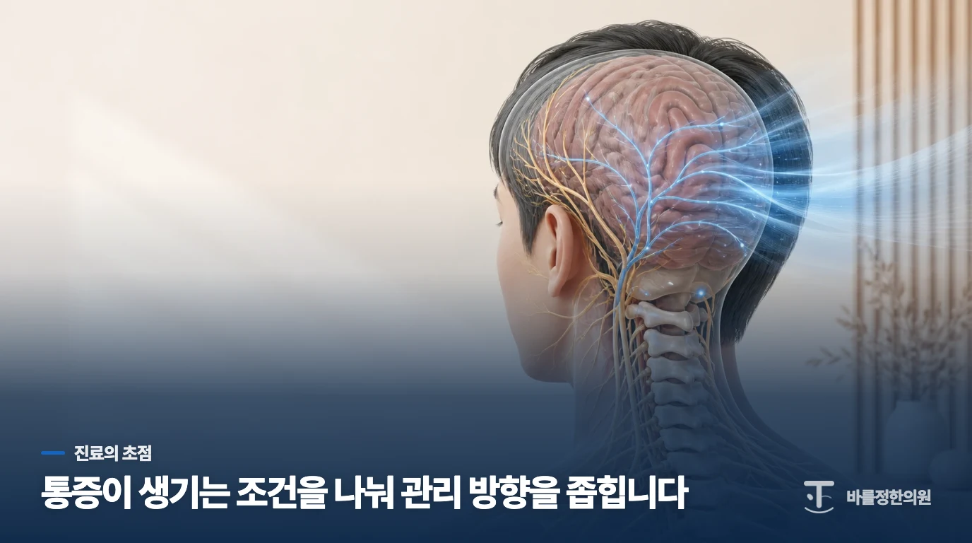 진료에서는 머리보다 통증이 시작되는 조건을 나눠 묻습니다