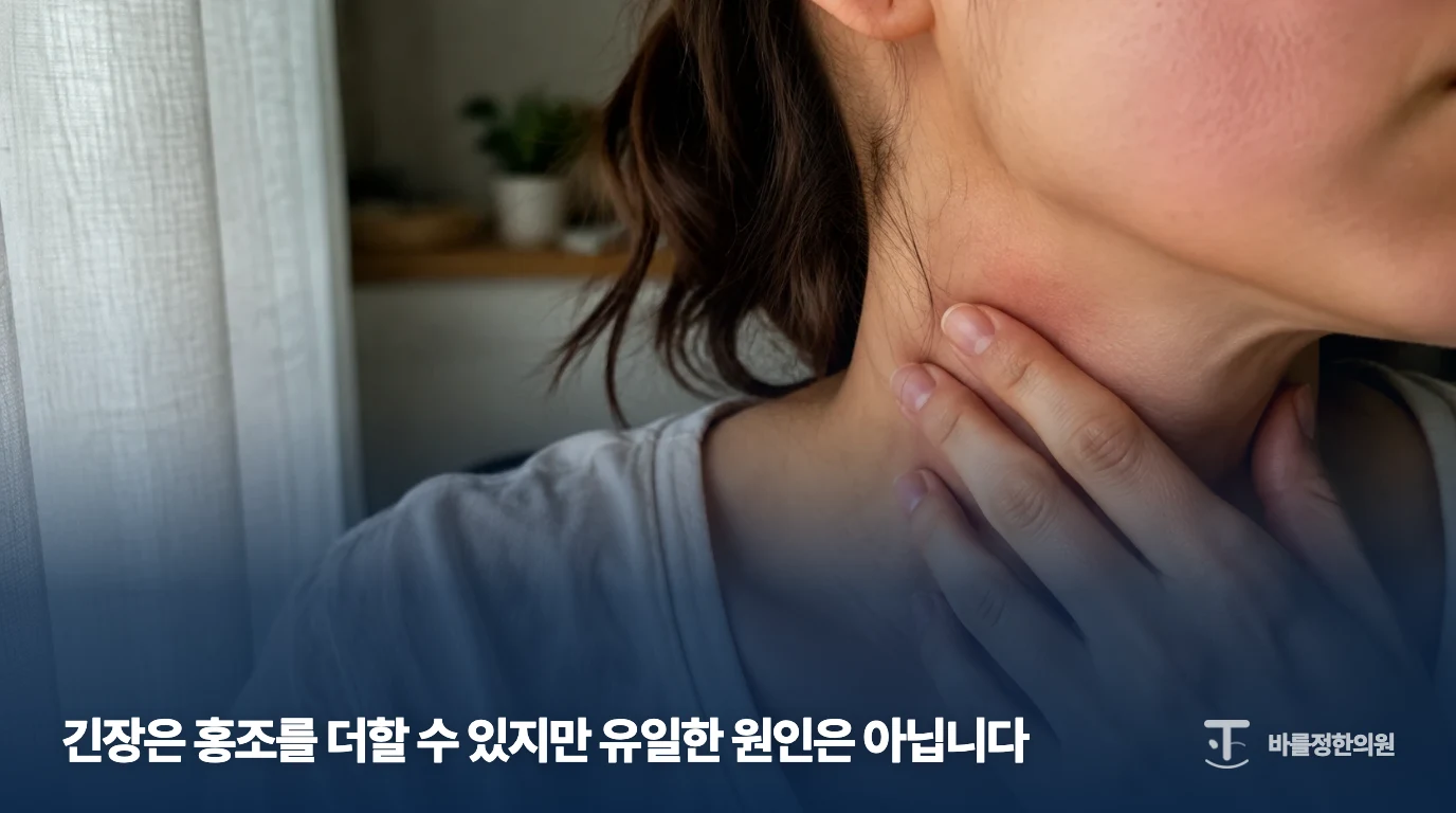 볼이 붉어진 모습을 보여 주는 안면홍조 설명 이미지