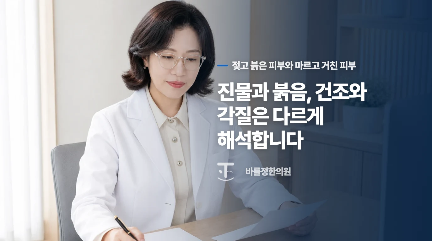 진물과 붉음, 건조와 각질은 다르게 해석합니다